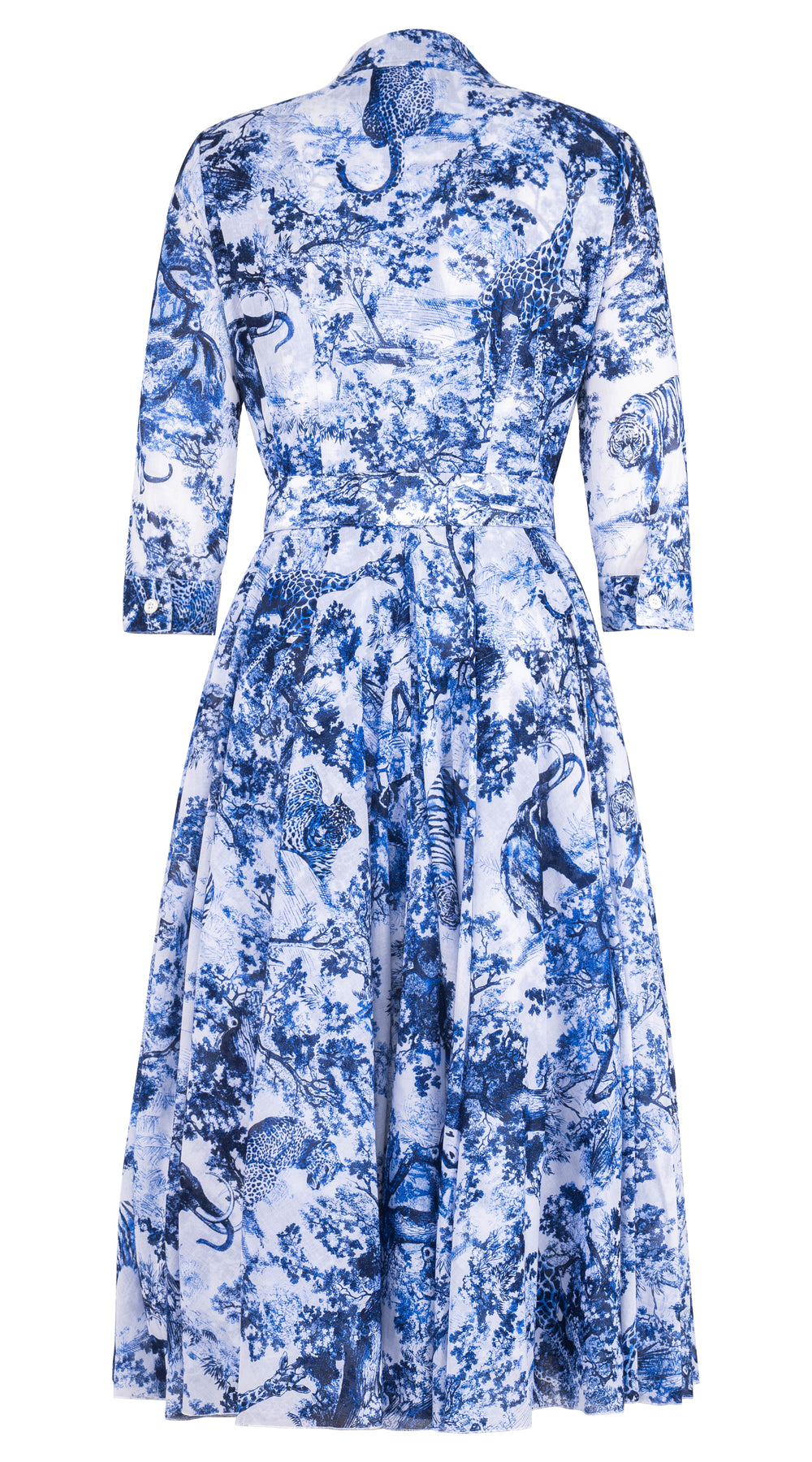 Aster Dress Shirt Collar 3/4 Sleeve Midi Length Cotton Musola (Safari Toile)