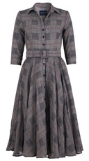 Aster Dress Shirt Collar 3/4 Sleeve Midi Length Wool Musola (Savile Row Check Ivory) - Ivory Black