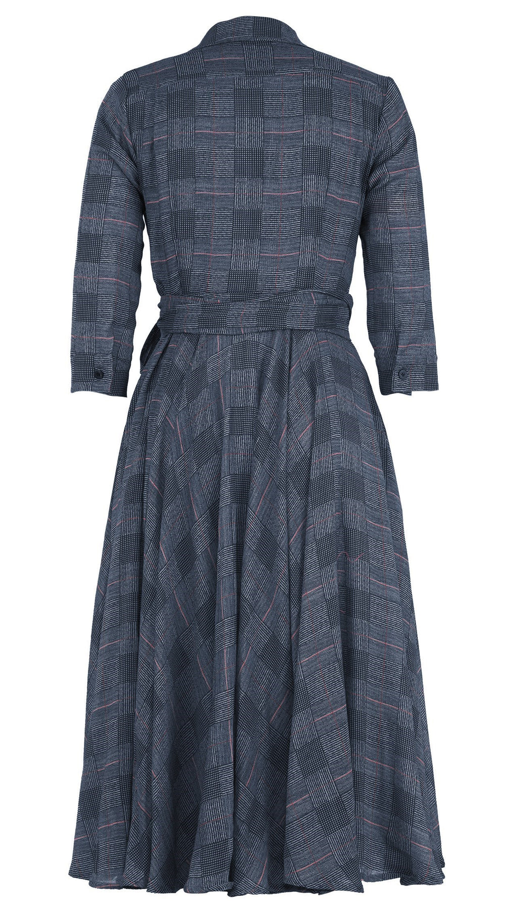 Olivia Dress Shirt Collar 3/4 Sleeve Midi Length Wool (Savile Row Check Ivory) - Ivory Black