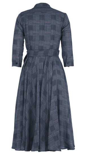 Olivia Dress Shirt Collar 3/4 Sleeve Midi Length Wool (Savile Row Check Ivory) - Ivory Black