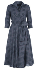 Olivia Dress Shirt Collar 3/4 Sleeve Midi Length Wool (Savile Row Check Ivory) - Ivory Black