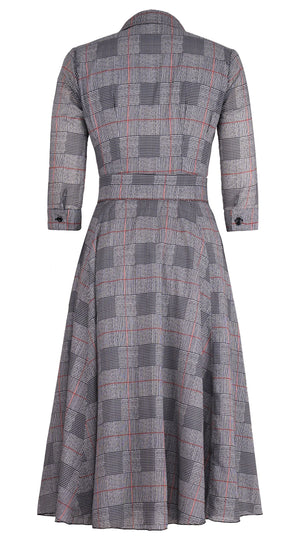 Aster Dress Shirt Collar 3/4 Sleeve Midi Length Cotton Musola (Savile Row Check Ivory)