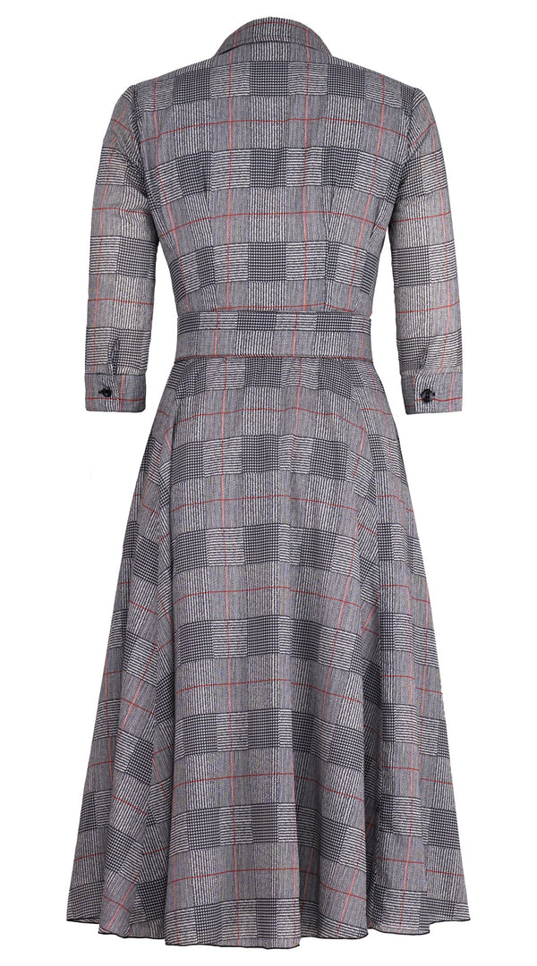 Aster Dress Shirt Collar 3/4 Sleeve Midi Length Cotton Musola (Savile Row Check Ivory)