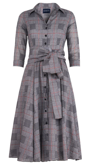 Aster Dress Shirt Collar 3/4 Sleeve Midi Length Cotton Musola (Savile Row Check Ivory)