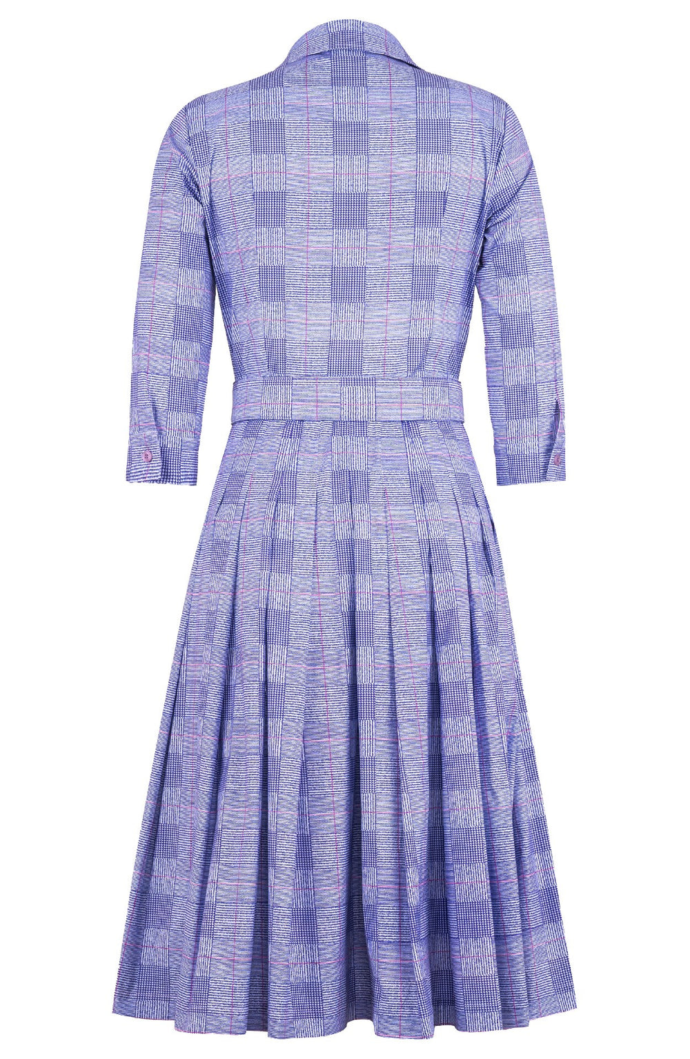 Audrey Dress #2 Shirt Collar 3/4 Sleeve Long Length Cotton Stretch (Savile Row Check Big White)