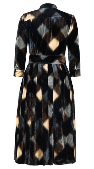 Audrey Dress #1 Shirt Collar 3/4 Sleeve Midi Length Silk Velvet (Scotish Velvet)
