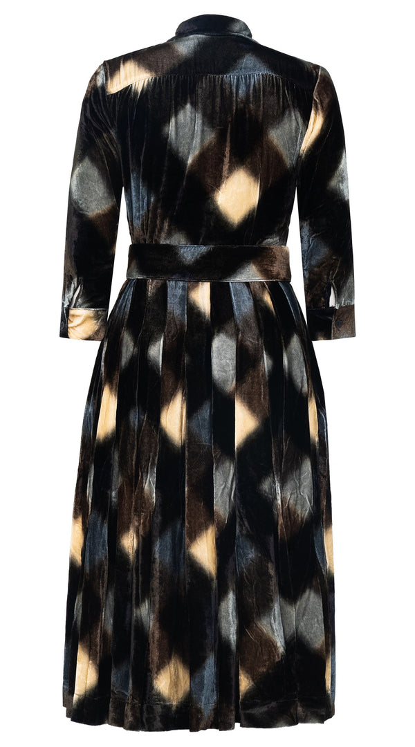 Audrey Dress #1 Shirt Collar 3/4 Sleeve Midi Length Silk Velvet (Scotish Velvet)