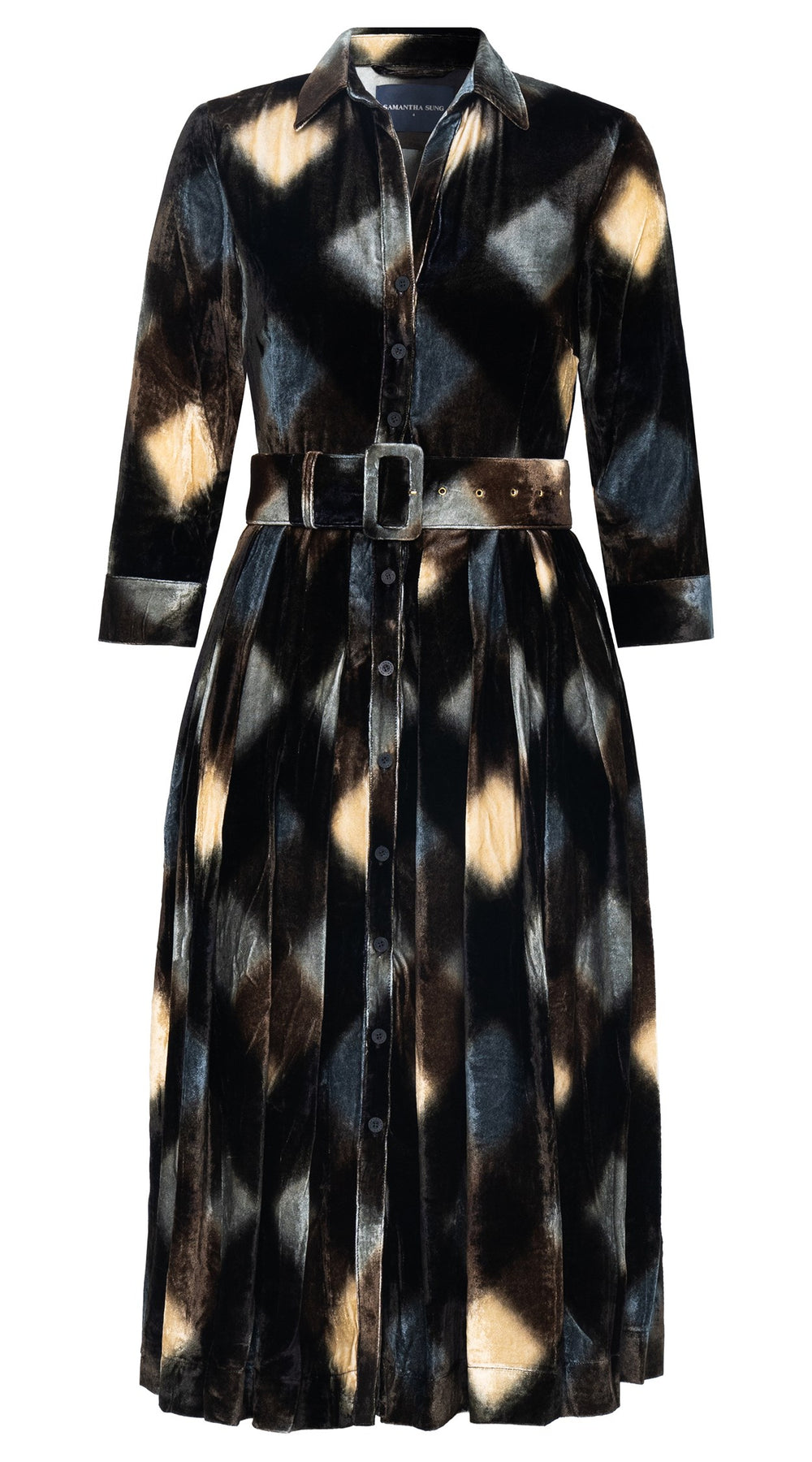 Audrey Dress #1 Shirt Collar 3/4 Sleeve Midi Length Silk Velvet (Scotish Velvet)