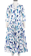 Gigi Dress Shirt Collar 3/4 Sleeve Midi Length Cotton Stretch (Seahorse)