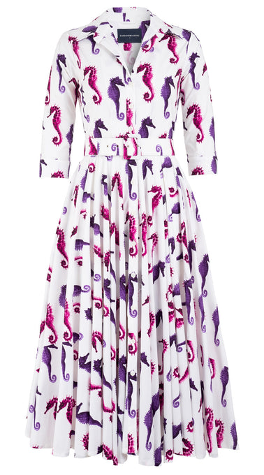 Gigi Dress Shirt Collar 3/4 Sleeve Midi Length Cotton Stretch (Seahorse)