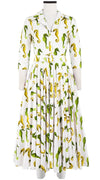 Gigi Dress Shirt Collar 3/4 Sleeve Midi Length Cotton Stretch (Seahorse)
