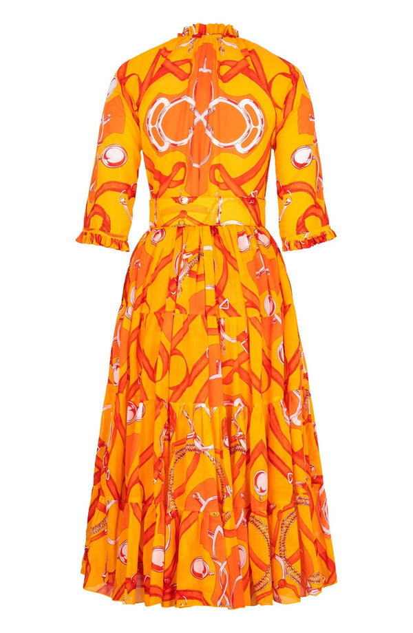 Eva Dress Crew Neck 3/4 Sleeve Midi Length Cotton Musola (Secretariat Horse Bright)