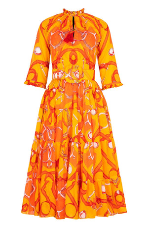 Eva Dress Crew Neck 3/4 Sleeve Midi Length Cotton Musola (Secretariat Horse Bright)