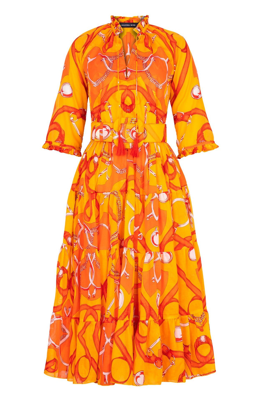 Eva Dress Crew Neck 3/4 Sleeve Midi Length Cotton Musola (Secretariat Horse Bright)