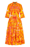 Eva Dress Crew Neck 3/4 Sleeve Midi Length Cotton Musola (Secretariat Horse Bright)