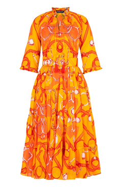 Eva Dress Crew Neck 3/4 Sleeve Midi Length Cotton Musola (Secretariat Horse Bright)