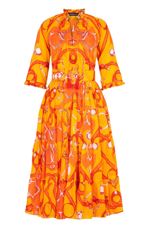 Eva Dress Crew Neck 3/4 Sleeve Midi Length Cotton Musola (Secretariat Horse Bright)