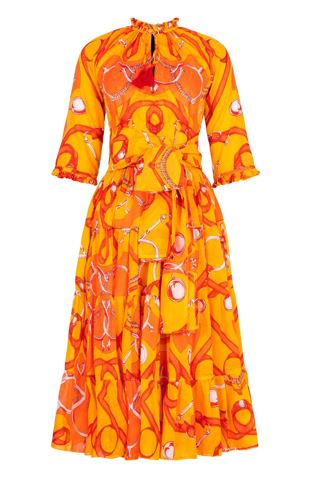 Eva Dress Crew Neck 3/4 Sleeve Midi Length Cotton Musola (Secretariat Horse Bright)