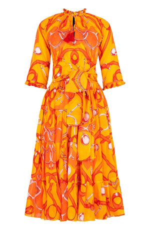Eva Dress Crew Neck 3/4 Sleeve Midi Length Cotton Musola (Secretariat Horse Bright)