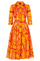 Amber Dress Shirt Collar 3/4 Sleeve Midi Length Linen (Secretariat Horse Bright)