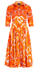 Amber Dress Shirt Collar 3/4 Sleeve Midi Length Linen (Secretariat Horse Bright)
