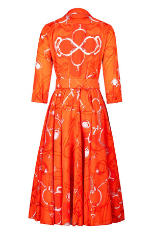 Amber Dress Shirt Collar 3/4 Sleeve Midi Length Cotton Musola (Secretariat Horse Bright)