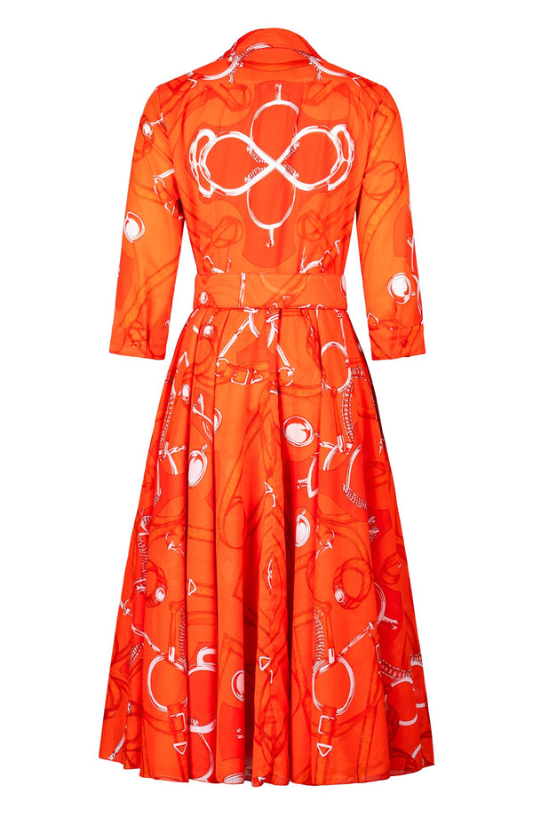 Amber Dress Shirt Collar 3/4 Sleeve Midi Length Cotton Musola (Secretariat Horse Bright)