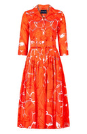 Amber Dress Shirt Collar 3/4 Sleeve Midi Length Cotton Musola (Secretariat Horse Bright)