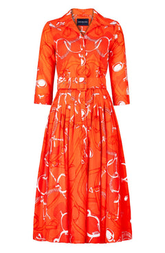 Amber Dress Shirt Collar 3/4 Sleeve Midi Length Cotton Musola (Secretariat Horse Bright)