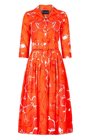 Amber Dress Shirt Collar 3/4 Sleeve Midi Length Cotton Musola (Secretariat Horse Bright)