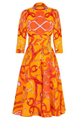 Amber Dress Shirt Collar 3/4 Sleeve Midi Length Linen (Secretariat Horse Bright)