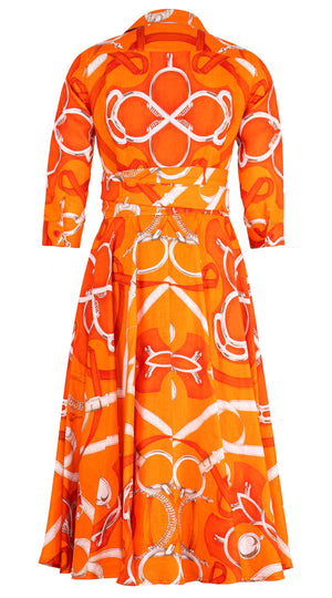 Amber Dress Shirt Collar 3/4 Sleeve Midi Length Linen (Secretariat Horse Bright)