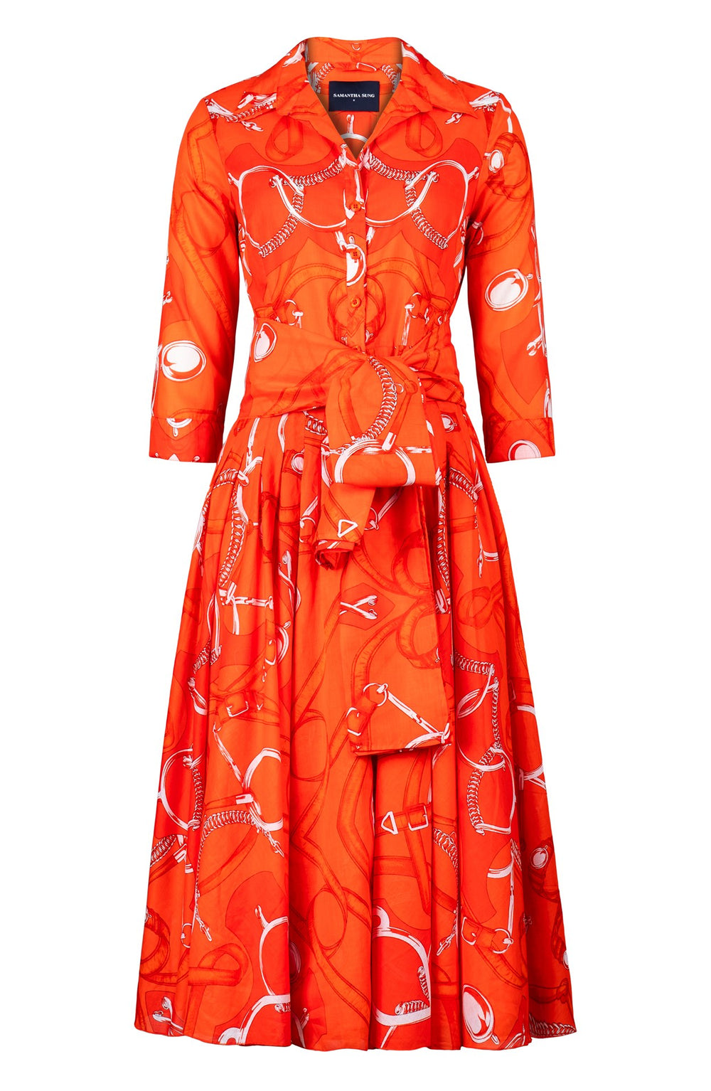 Amber Dress Shirt Collar 3/4 Sleeve Midi Length Cotton Musola (Secretariat Horse Bright)