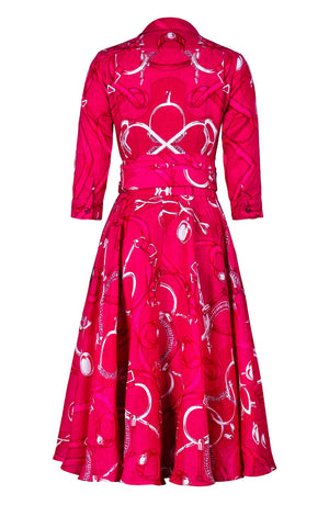 Amber Dress Shirt Collar 3/4 Sleeve Midi Length Linen (Secretariat Horse Bright)