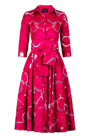 Amber Dress Shirt Collar 3/4 Sleeve Midi Length Linen (Secretariat Horse Bright)
