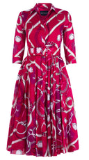 Aster Dress Shirt Collar 3/4 Sleeve Midi Length Cotton Musola (Secretariat Horse Bright)