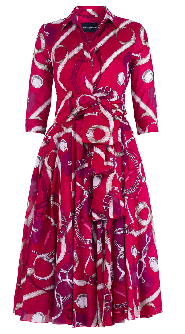 Aster Dress Shirt Collar 3/4 Sleeve Midi Length Cotton Musola (Secretariat Horse Bright)
