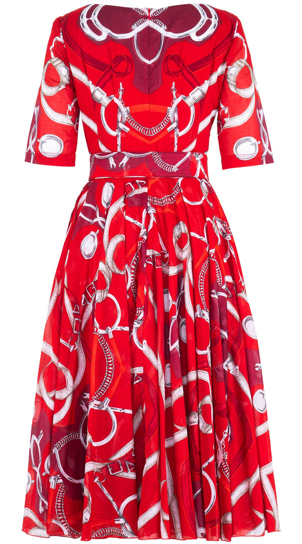 Aster Dress Round Neck 1/2 Sleeve Midi Length Cotton Musola (Secretariat Horse Bright)