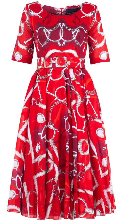Aster Dress Round Neck 1/2 Sleeve Midi Length Cotton Musola (Secretariat Horse Bright)