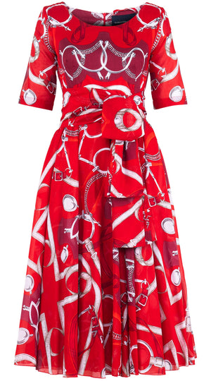 Aster Dress Round Neck 1/2 Sleeve Midi Length Cotton Musola (Secretariat Horse Bright)