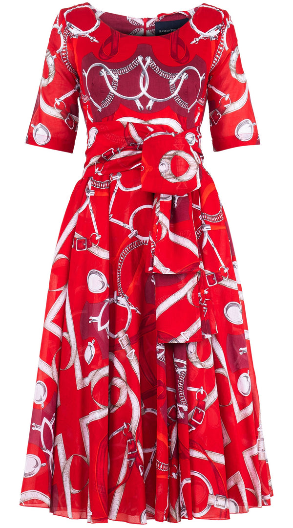 Aster Dress Round Neck 1/2 Sleeve Midi Length Cotton Musola (Secretariat Horse Bright)