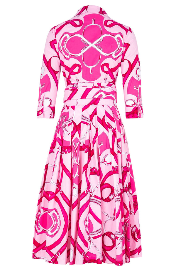 Audrey Dress #4 Shirt Collar 3/4 Sleeve Midi Length Cotton Stretch (Secretariat Horse Pastel) - Soft Pink
