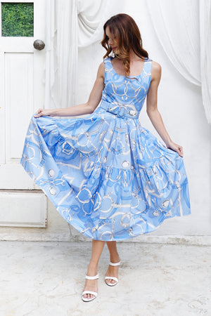 Rose Dress U Neck Sleeveless Midi Length Cotton Stretch (Secretariat Horse Pastel)