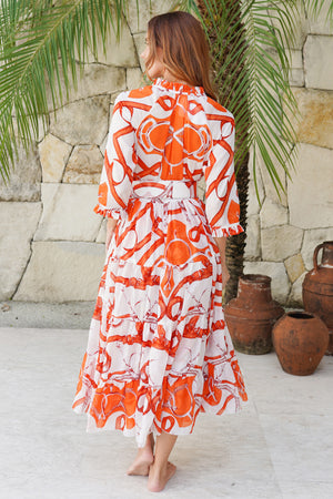 Eva Dress Crew Neck 3/4 Sleeve Midi Length Cotton Musola (Secretariat Horse White Bright)