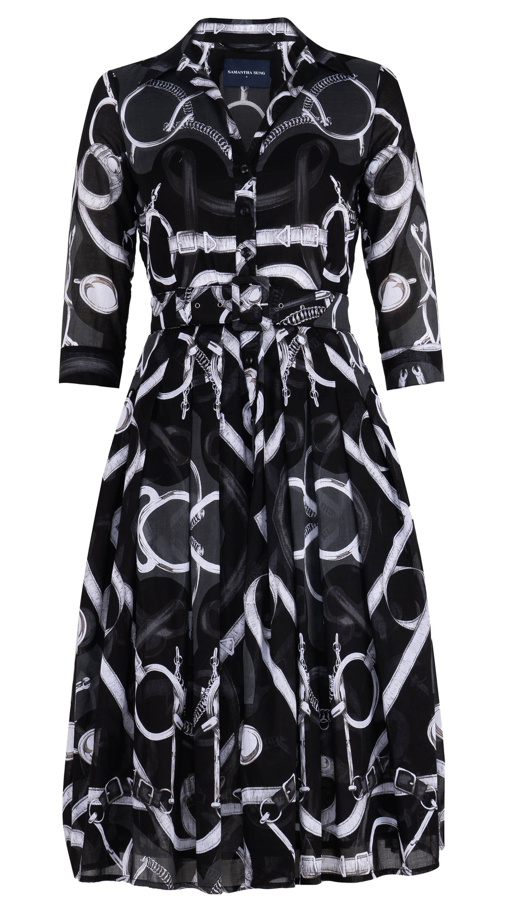 Audrey Dress #4 Shirt Collar 3/4 Sleeve Long +3 Length Cotton Musola (Secretariat Horse)