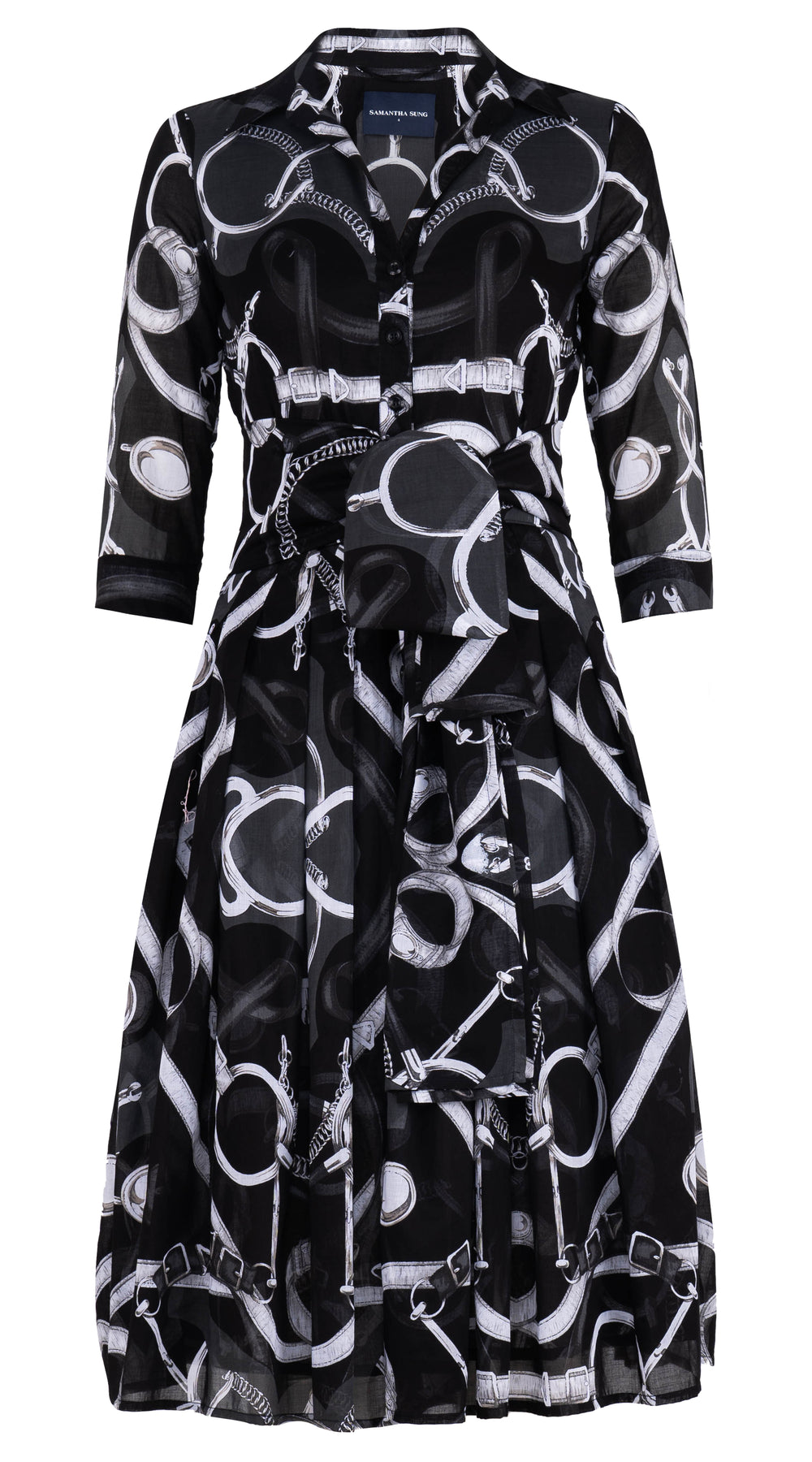 Audrey Dress #4 Shirt Collar 3/4 Sleeve Long +3 Length Cotton Musola (Secretariat Horse)