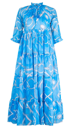 Eden Dress Crew Neck 3/4 Sleeve Midi Plus Length Ramie (Secretariat Horse Pastel)
