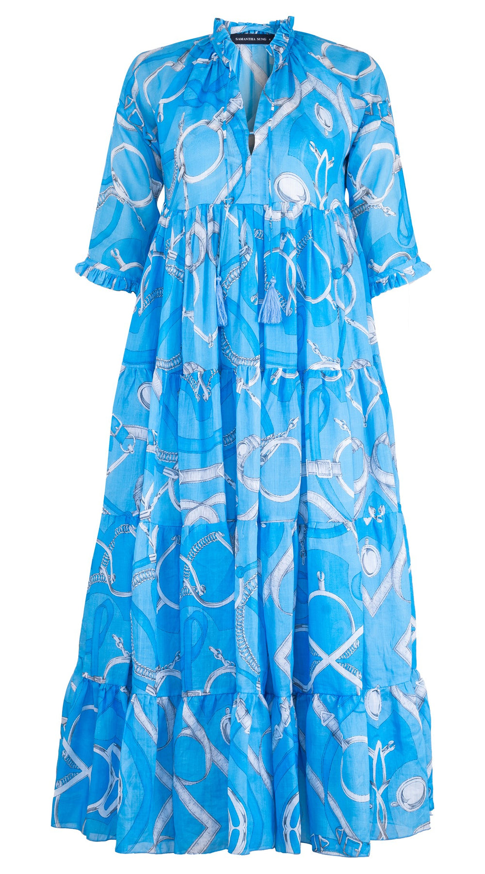Eden Dress Crew Neck 3/4 Sleeve Midi Plus Length Ramie (Secretariat Horse Pastel)