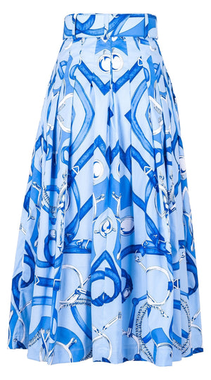 Audrey Skirt #2 Midi Length Cotton Stretch (Secretariat Horse Pastel)