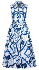 Terry Dress Shirt Collar Sleeveless Midi Plus Length Silk Taffta (Secretariat Horse White)
